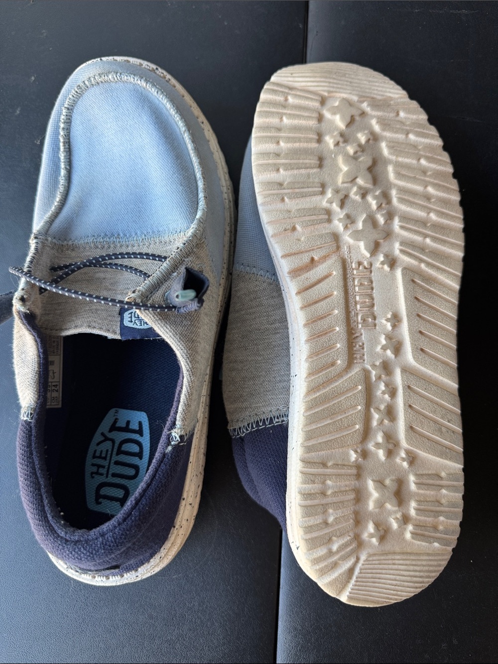 Hey Dude Two-Tone Navy and Gray Slip-On Sneakers - Picture 2 of 3